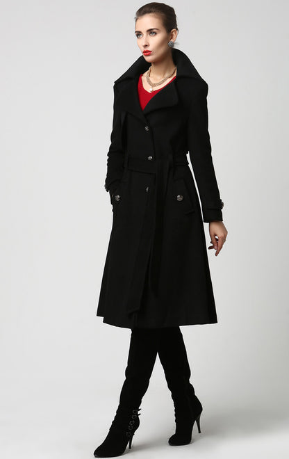 Handmade Wool Coat – Vintage Inspired Belted Trench Winter Overcoat 1122