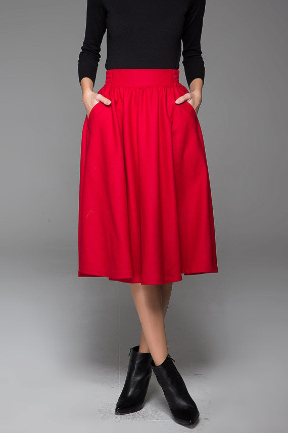 Lovely Elegant Midi Skirt Wool Skirt Winter Skirt With Elastic Waist (1430)