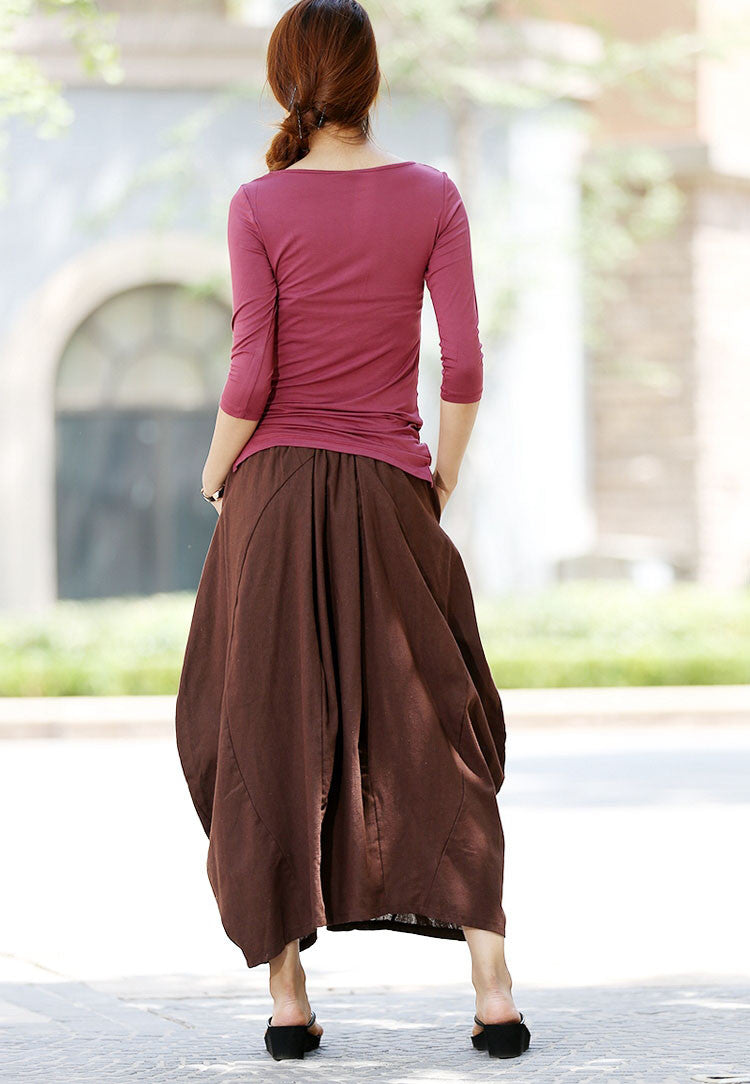 womens linen skirts brown bud skirt long skirt maxi skirt casual skirt (1026)