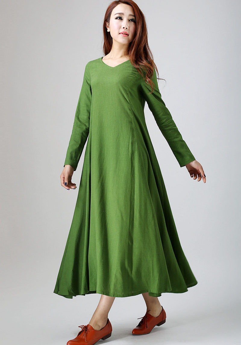 Casual dress woman green linen dress (789) Xiaolizi Casual dress woman green linen dress (789) Xiaolizi