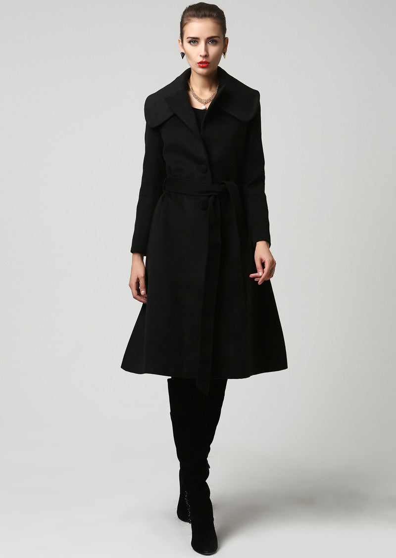 Black wool coat 1103#