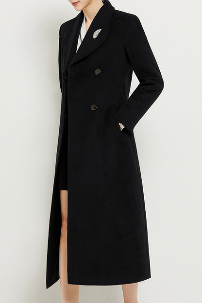 Handmade Black Wool Coat – Elegant Long Belted Winter Overcoat for Women | Xiaolizi 3954