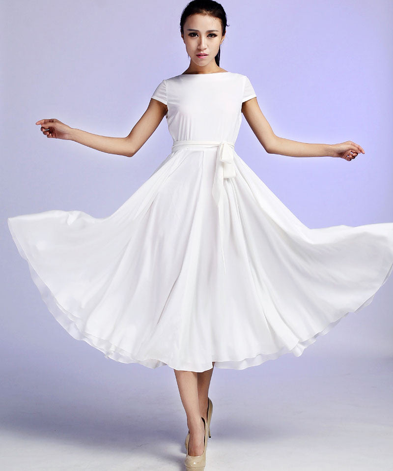 White Chiffon Maxi Dress | Cap Sleeve, Fully Lined | Xiaolizi 627 White Chiffon Maxi Dress | Cap Sleeve, Fully Lined | Xiaolizi 627