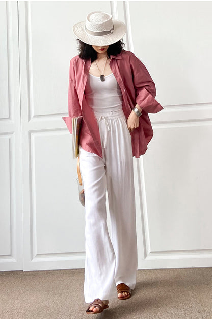 Elastic Waist Women Cotton Linen Casual Pants 3497