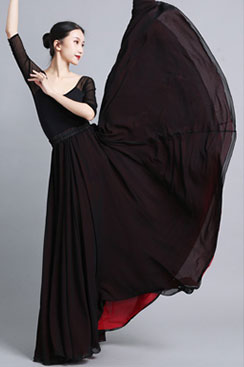 Black Reversible Chiffon Circle Skirt - Big Swing, High Waist Elastic 2937