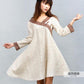 Pattern - - Cream linen shirt swing shirt dress (0029)