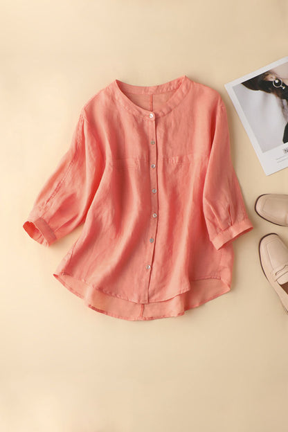 Simple Thin New Summer Women Linen Shirt 3598