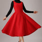 Red wool dress sleeveless maxi dress (769T)