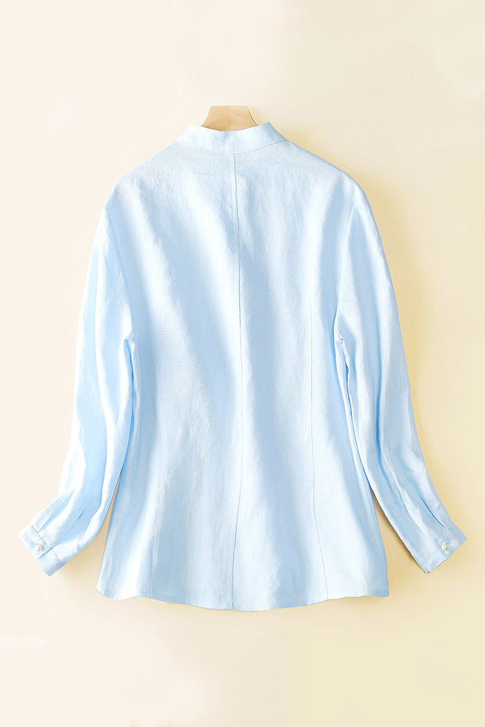 Summer Long Sleeve Shirt Women Casual Linen Tops 3657