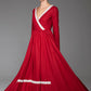 Red wool dress women maxi winter dress 1444