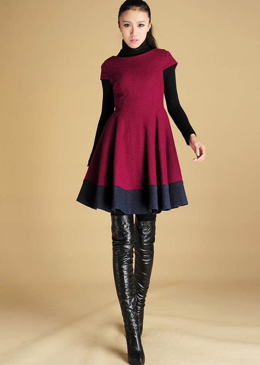 Mini wool dress short sleeve winter dress 427
