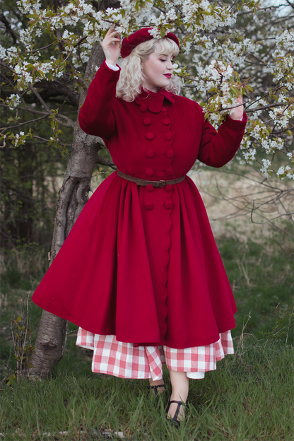 Xiaolizi Red Princess Wool Coat for Women – Handmade Vintage Fit-and-Flare Winter Coat 3577