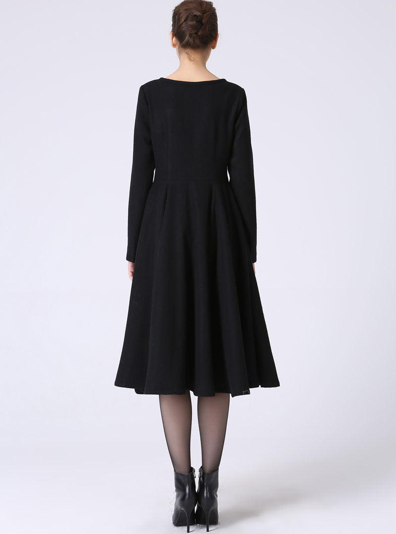 Long Sleeves Black Winter Party Dress 1055