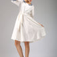 White linen dress with collar and elbow length sleeves (675)