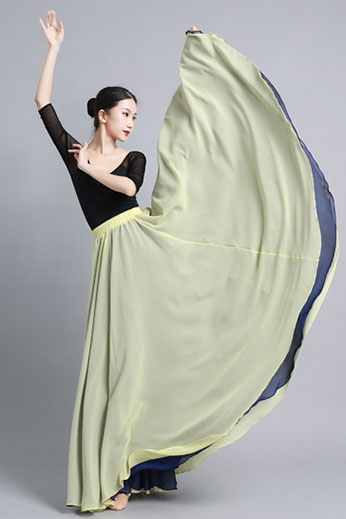 Navy Chiffon Reversible Maxi Skirt - Big Swing, Elastic Waistband 2935