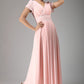 Pink wedding bridesmaid dress maxi chiffon dress (638)