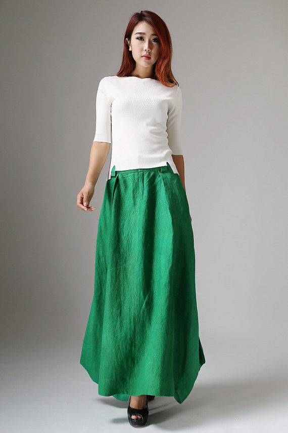 Boho casual swing long skirt for women in Green 1038#