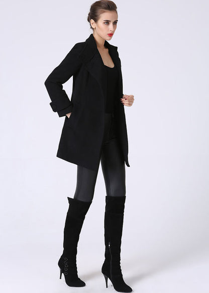 Black Wool Blend Coat – Handmade Tailored Short Winter Jacket 1070