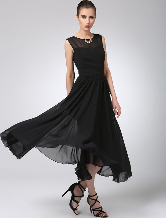 Black prom dress maxi chiffon dress long women dress 1238#