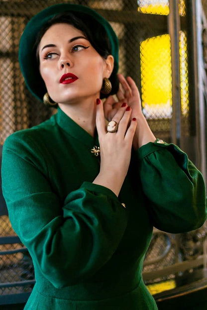 Vintage Inspired Green Midi Wool Dress 3385