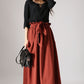 Rust red long swing skirt with elastic wasit and ruff detail 0848#