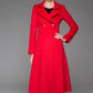 Red Winter Coat - Warm Elegant Long Double-Breated Fitted Handmade Designer Woman's Coat with Button Details Women's Fashion 1415
