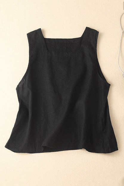 Beige Linen Sleeveless Vest - Loose Fit Summer Essential 3644