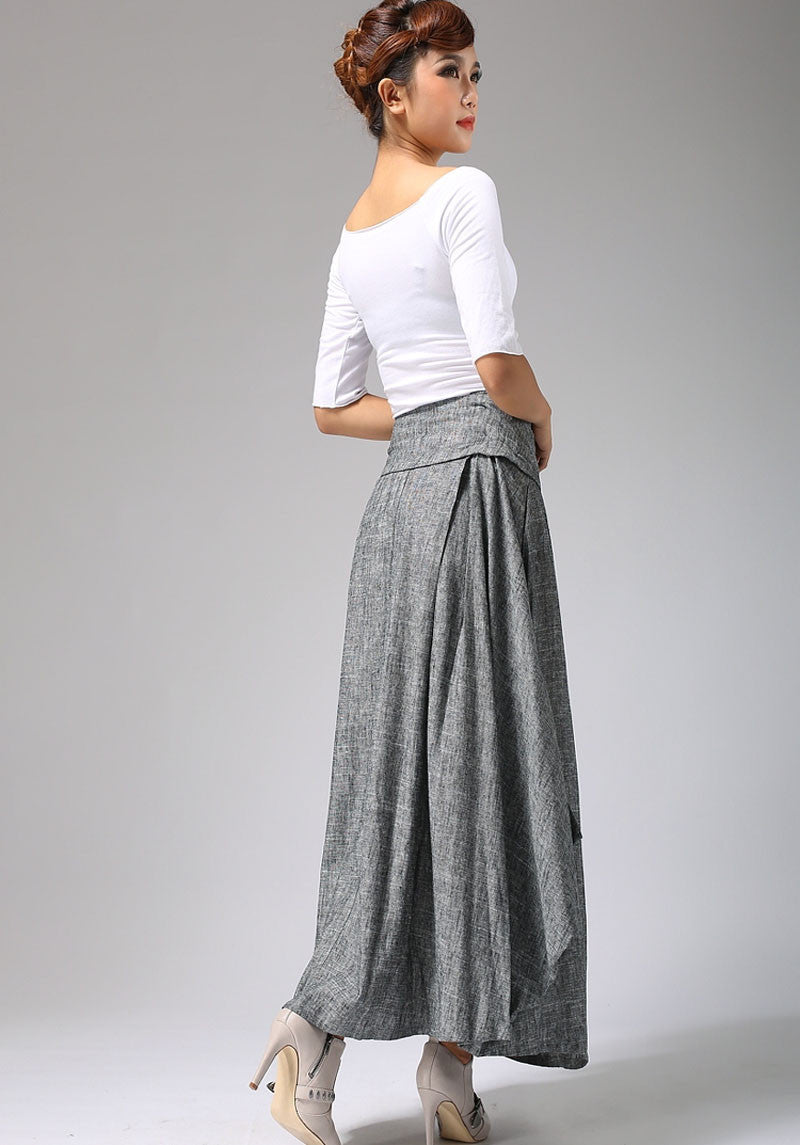 Handmade Long Wrap Skirt in Grey  0689#