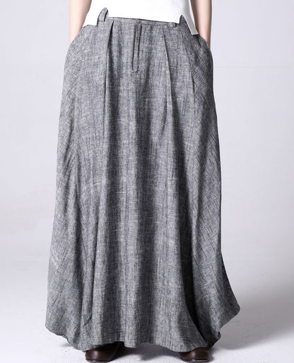 Women’s Handmade Linen Maxi Skirt – Gray Asymmetrical Flowy Long Skirt | Xiaolizi 1187