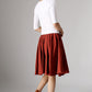 pleated midi linen skirt in red 0978#