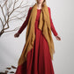 Long sleeve red linen maxi dress 1133