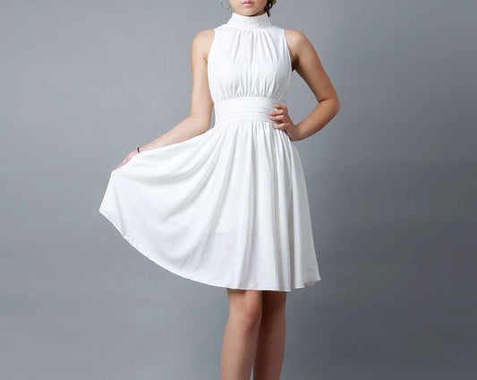 Mini dress women's white chiffon dress bridesmaid dress in summer (0193)