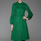 Green Wool Coat Warm Winter Coat With Single-Breasted at Sleeves and Adjustable Waist With String (1417)