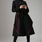 Black Mandarin Collar Coat with Contrasting Piping Detail 0738#