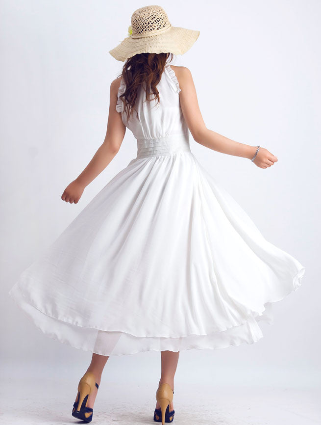 flowy white chiffon dress White Chiffon Maxi Dress, Flowy Party Dress