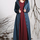 Blue linen cotton trench coat with large hood 1139#