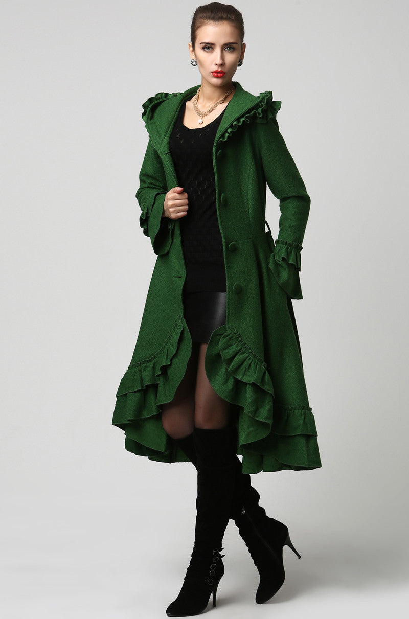 Dark green wool coat ladies sale