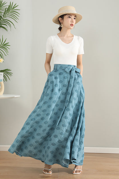Light Blue Tencel Blend Maxi Skirt - High Waisted Circle Silhouette 4200