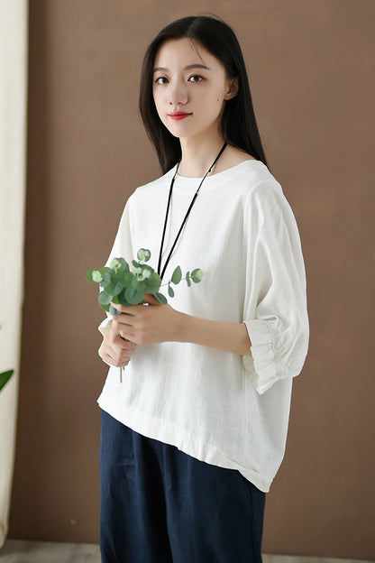 Princess sleeve round collar top for women J009-26