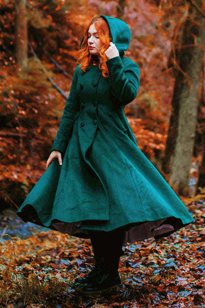 Green Wool Coat - Vintage Fit and Flare Silhouette 2502