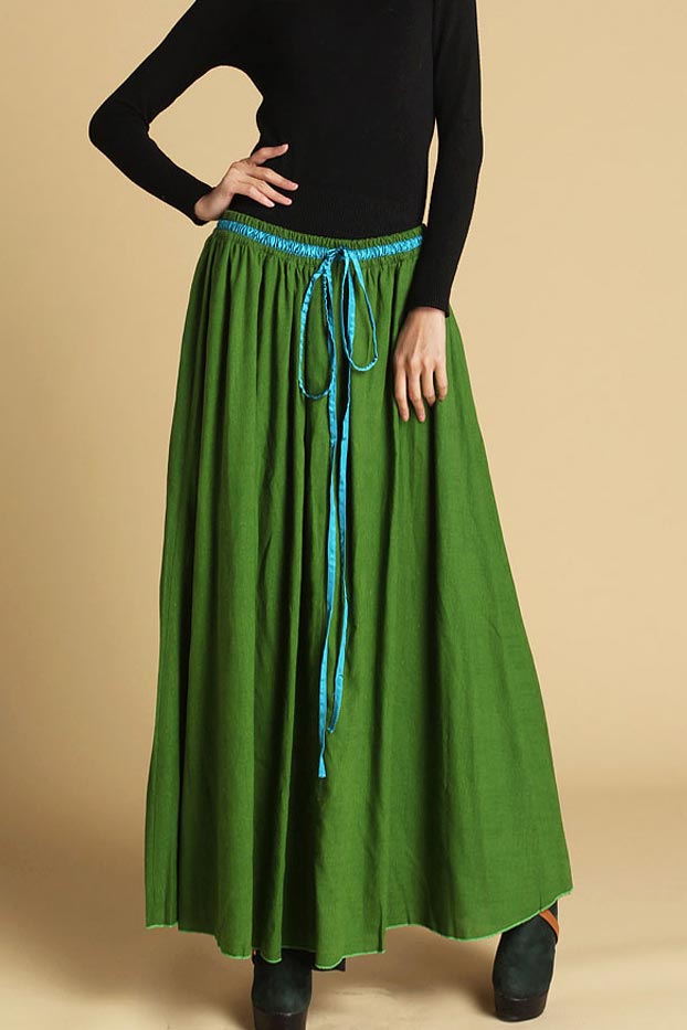 long green skirt - women skirts maxi linen skirt - Custom made 0464#