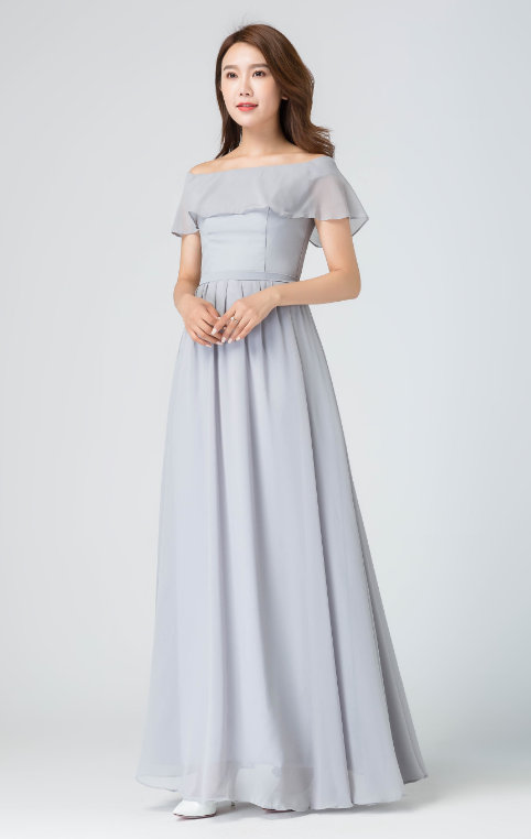 Grey Chiffon Bridesmaid Dress Off Shoulder Floor Length Gown Light Grey / Custom order Grey Chiffon Bridesmaid Dress Off Shoulder Floor Length Gown Light Grey / Custom order