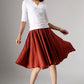pleated midi linen skirt in red 0978#