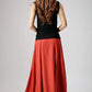 Handmade maxi linen skirt with asymmetrical hem line in orange 0896#