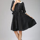 Black linen dress with collar and elbow length sleeves 697#