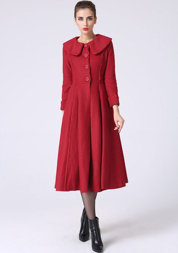 Vintage Wool Coat for Women Red Princess Style Long Winter Coat | Xiaolizi Red / Xs Vintage Wool Coat for Women Red Princess Style Long Winter Coat | Xiaolizi Red / Xs