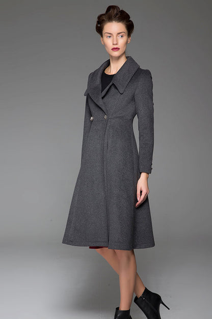 Dark Gray Wool Blend Coat – Handmade Belted Vintage Winter Elegance 1428