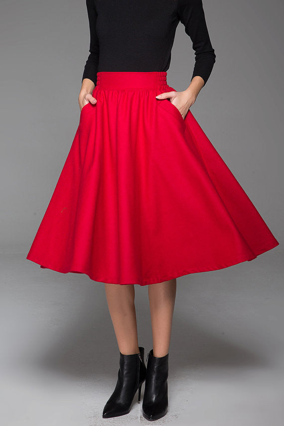 Lovely Elegant Midi Skirt Wool Skirt Winter Skirt With Elastic Waist (1430)