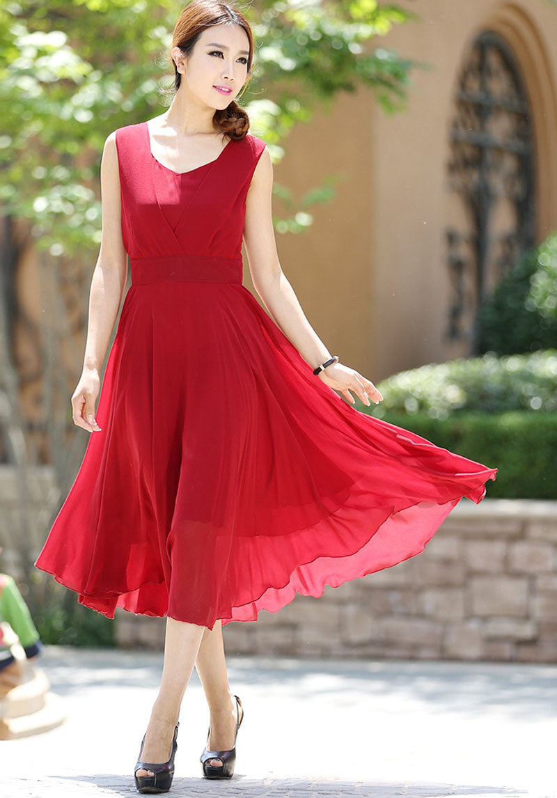 Maxi dress women chiffon long dress in Red wine (1005) Xiaolizi Maxi dress women chiffon long dress in Red wine (1005) Xiaolizi