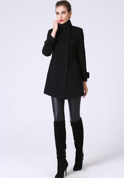 Black Wool Blend Coat – Handmade Tailored Short Winter Jacket 1070